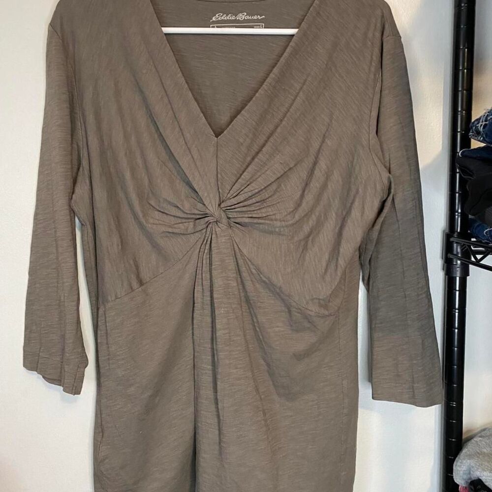 Eddie Bauer brown and khaki blouse‎ with tie front detail